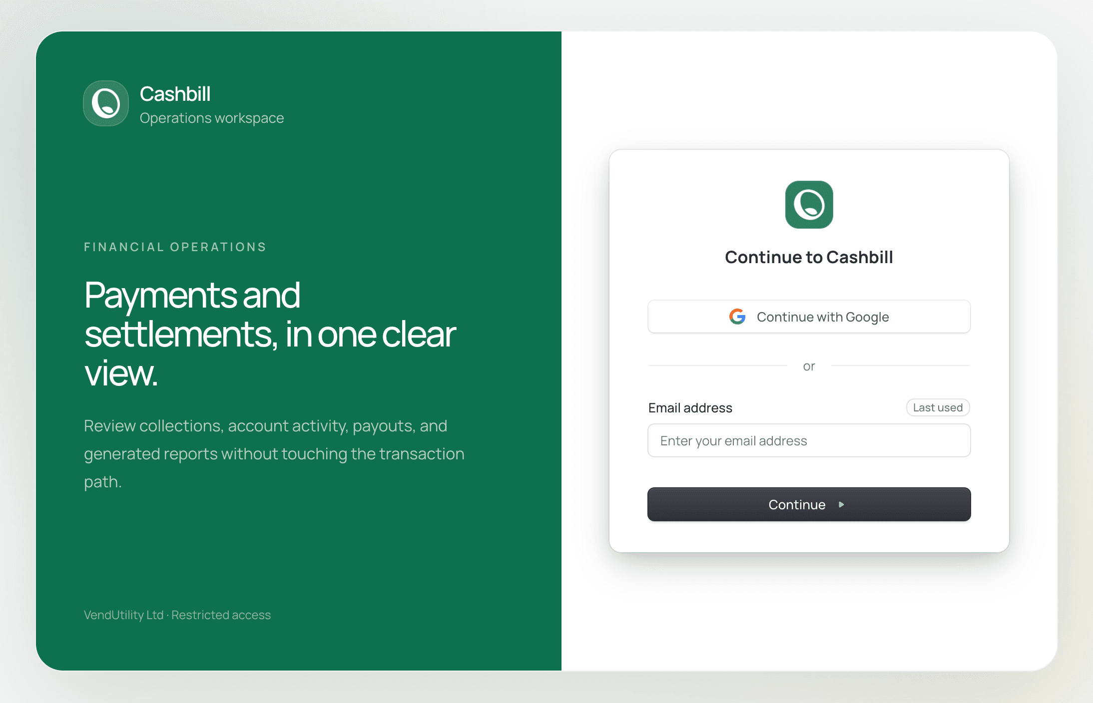 Cashbill secure financial operations workspace